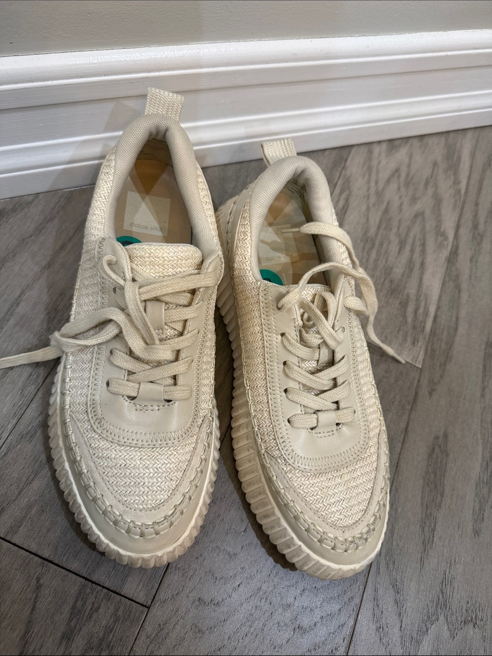 Dolce Vita Cream Woven Lace-Up Sneakers